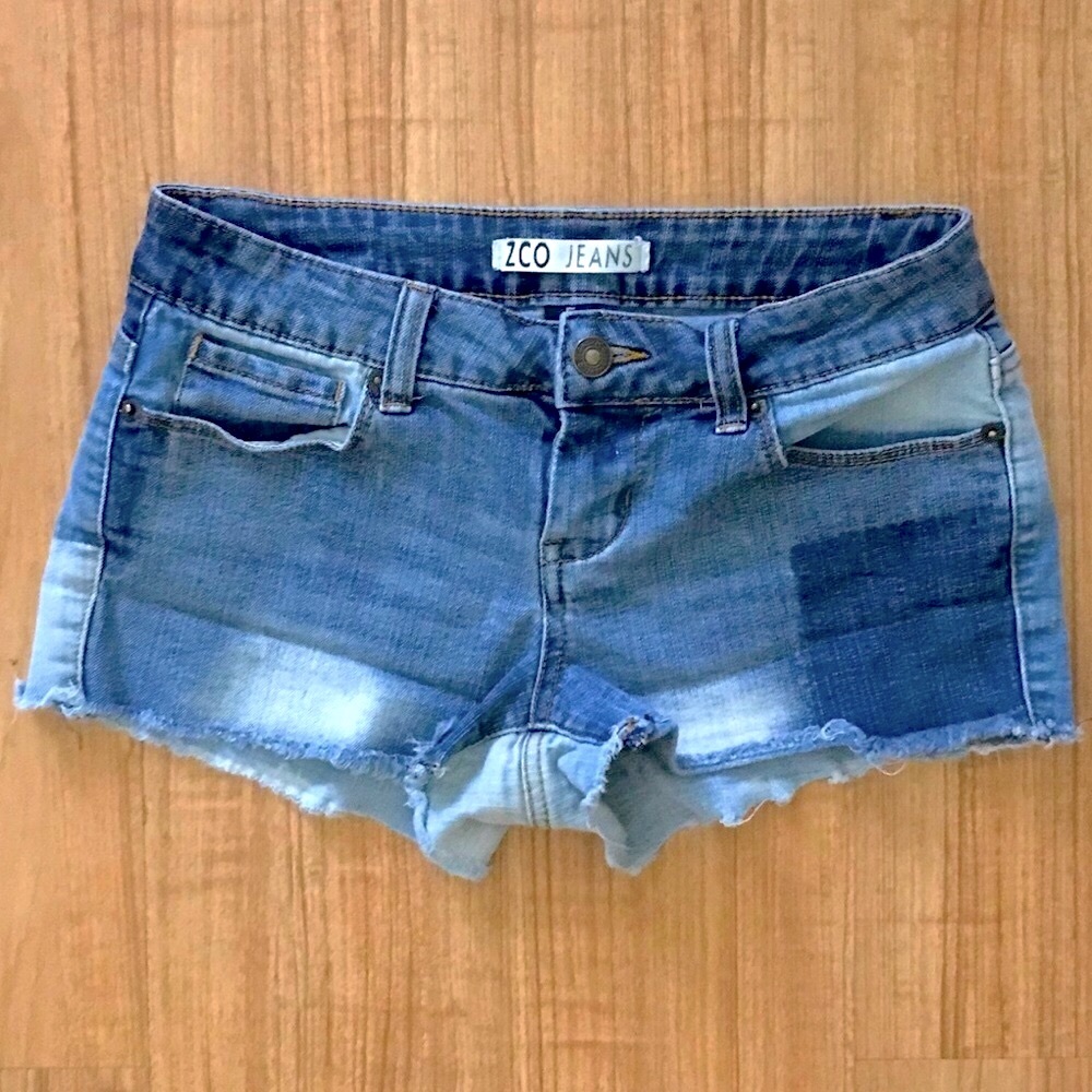 Patchwork denim shorts
